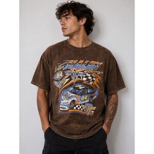 VAN HALEN Racing Large Brown T-shirt Rock N Roll -2352